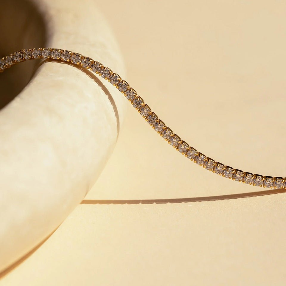 Cleo Tennis Choker – 18K Gold Crystal Tennis Choker Necklace