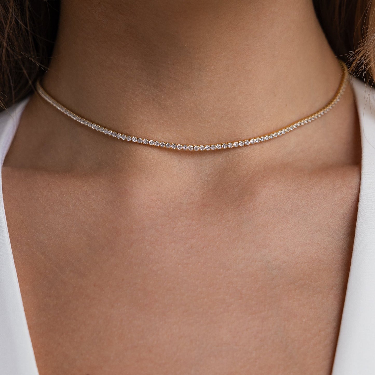 Cleo Tennis Choker – 18K Gold Crystal Tennis Choker Necklace