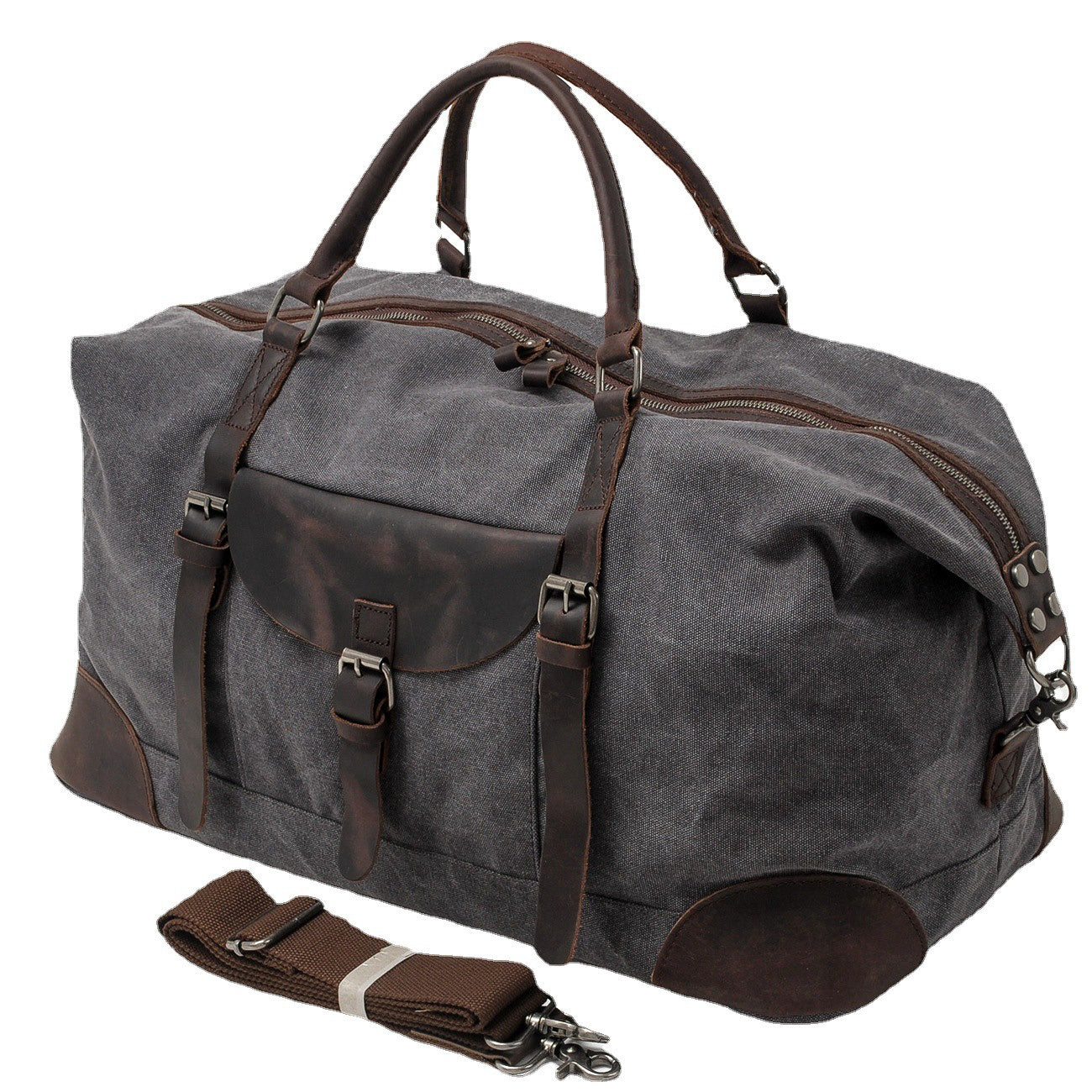 Waxed Canvas & Genuine Leather Travel Duffle Bag – 56L Weekender