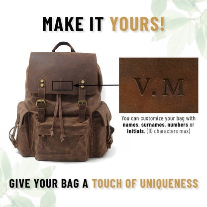 Waxed Canvas & Genuine Leather Backpack – 27L Vintage Rucksack