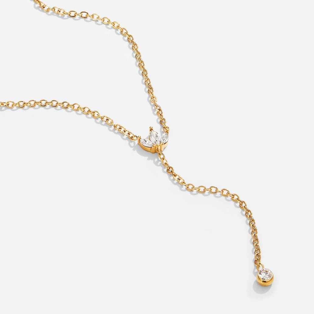 Crystal Lariat Drop Necklace – 18K Gold Adjustable Y-Drop Necklace