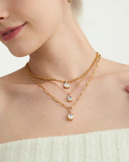 Crystal Teardrop Pendant Necklace – 18K Gold Waterproof Chain