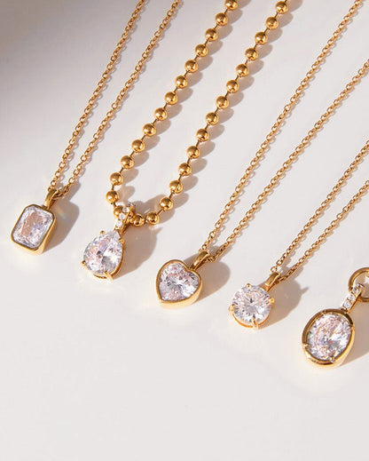 Crystal Teardrop Pendant Necklace – 18K Gold Waterproof Chain