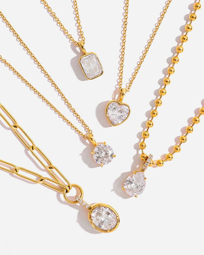 Crystal Teardrop Pendant Necklace – 18K Gold Waterproof Chain
