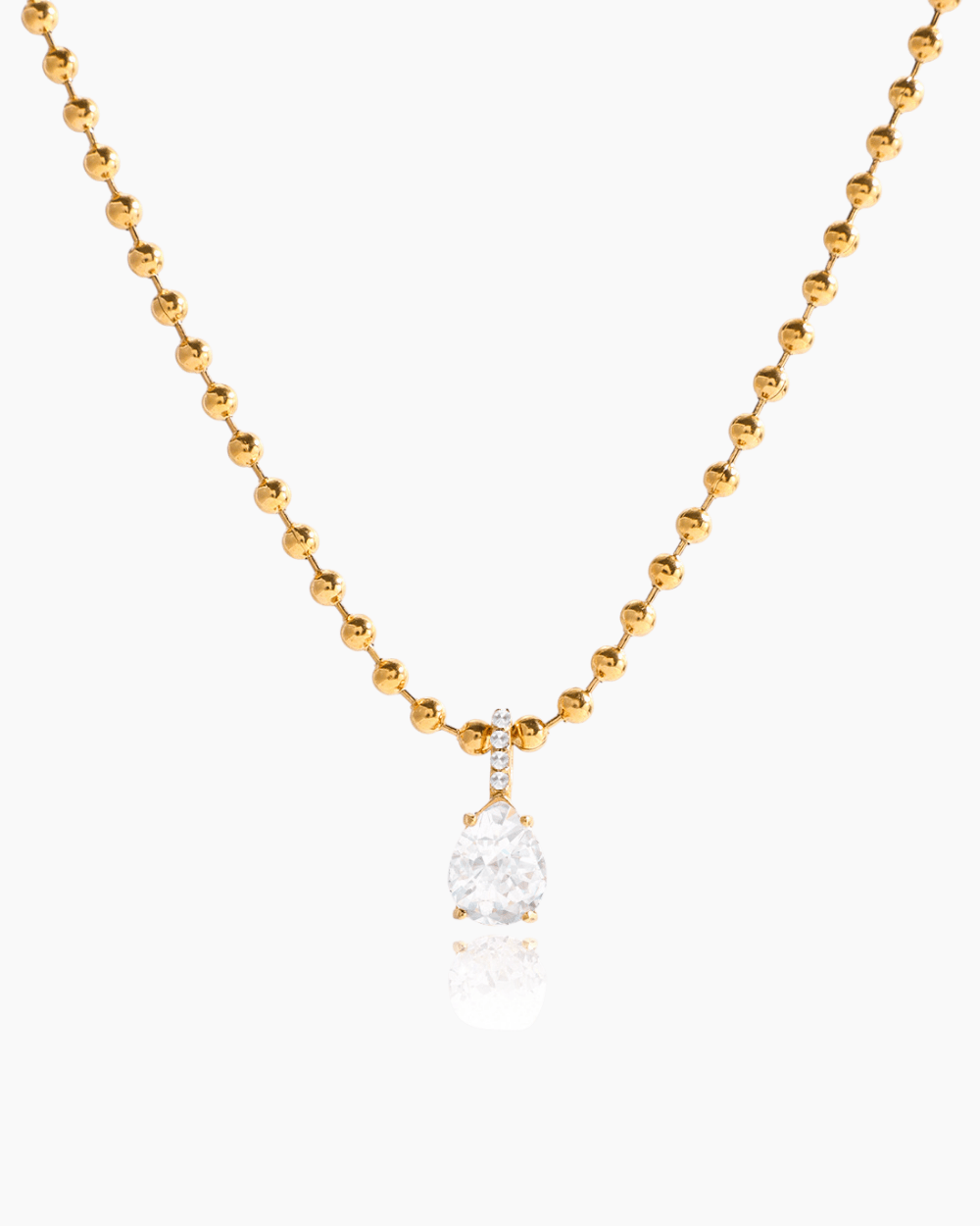 Crystal Teardrop Pendant Necklace – 18K Gold Waterproof Chain