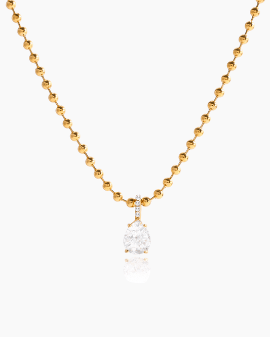 Crystal Teardrop Pendant Necklace – 18K Gold Waterproof Chain
