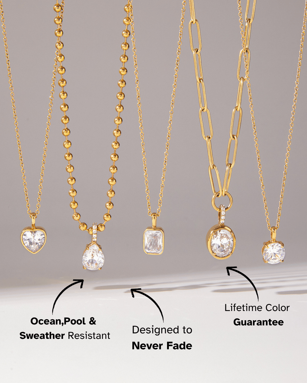 Crystal Teardrop Pendant Necklace – 18K Gold Waterproof Chain