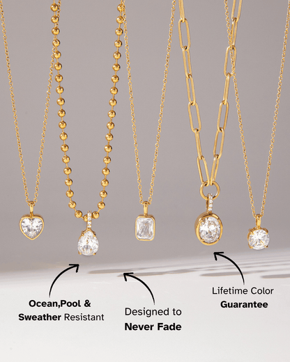 Crystal Teardrop Pendant Necklace – 18K Gold Waterproof Chain