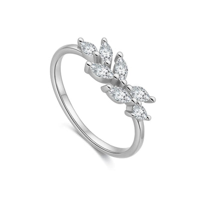 Delia Leaf Ring – 925 Sterling Silver Crystal Leaf Ring