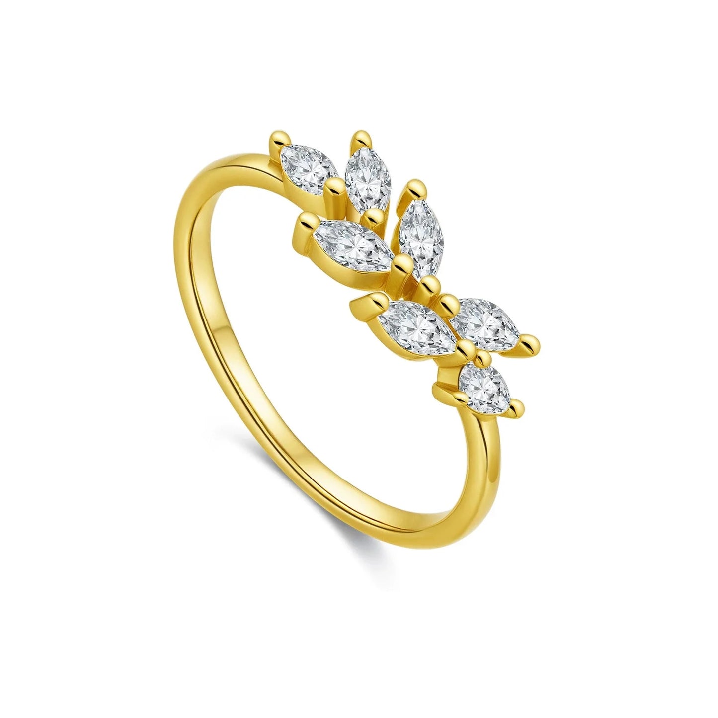 Delia Leaf Ring – 925 Sterling Silver Crystal Leaf Ring