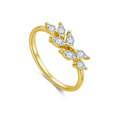 Delia Leaf Ring – 925 Sterling Silver Crystal Leaf Ring