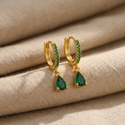 Emerald Shine Hoops – 18K Gold Green Crystal Hoop Earrings