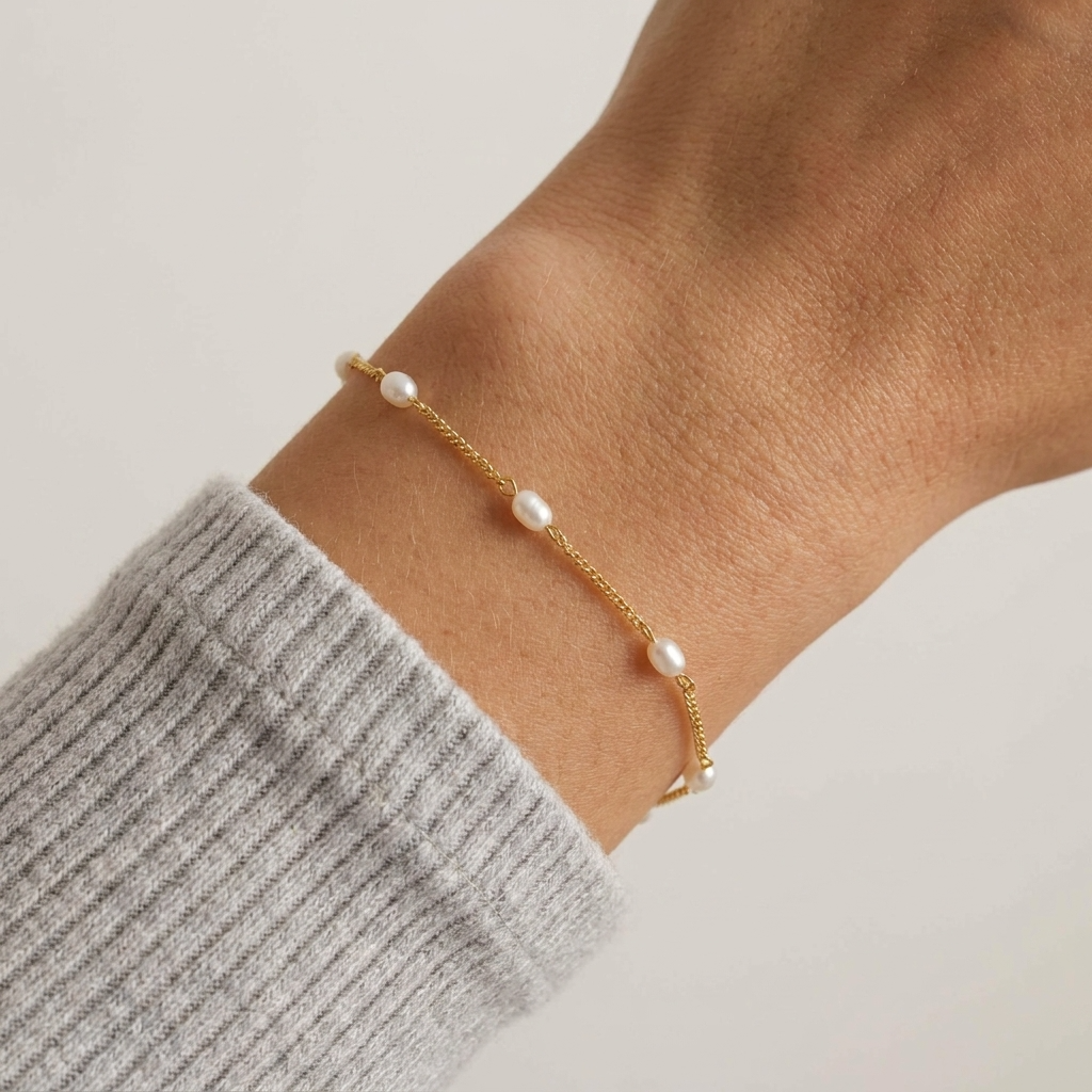 Noëlle Pearl Bracelet – 18K Gold Freshwater Pearl Waterproof Bracelet