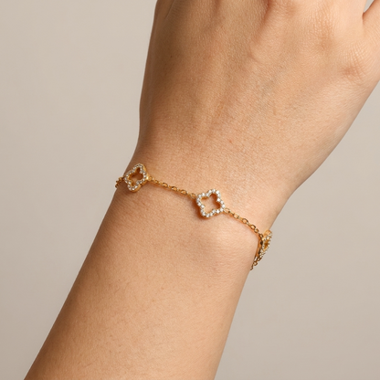 Celine Clover Bracelet – 18K Gold Crystal Lucky Clover Bracelet