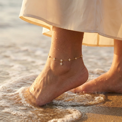 Ophelia sparkling clover anklet – sterling silver ankle bracelet