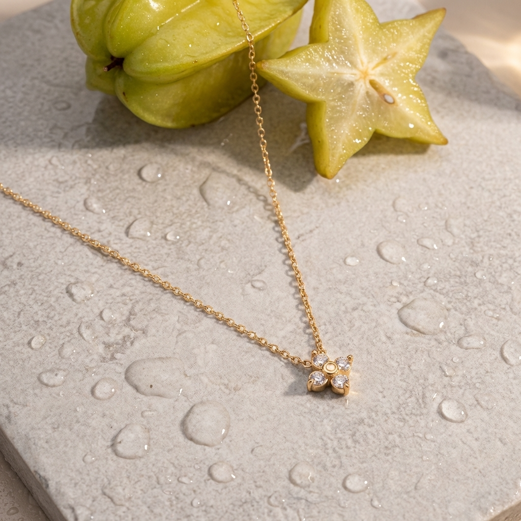Iris Clover Necklace – 18K Gold Crystal Lucky Clover Pendant Necklace