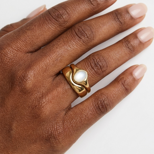 Monaco Dome Ring – 18K Gold Mother of Pearl Sculptural Ring