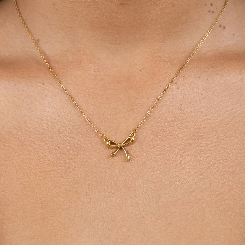 Elegant Bow Necklace – 18K Gold Minimal Bow Pendant Necklace