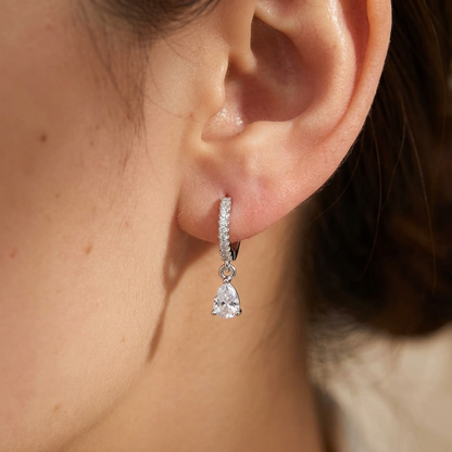 Silver Crystal Hoops – Platinum Plated White Crystal Hoop Earrings