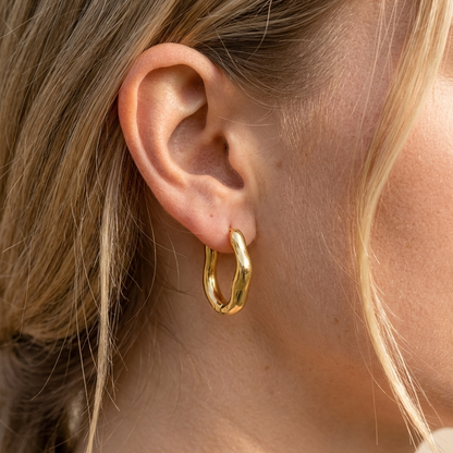 Sana Hoop Earrings – 26mm 18K Gold Waterproof Oval Hoop Earrings