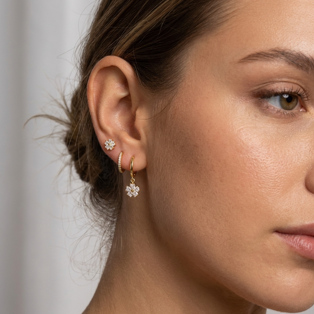 Malia Earrings Set – 925 Sterling Silver Floral Crystal Hoop &amp; Stud Set