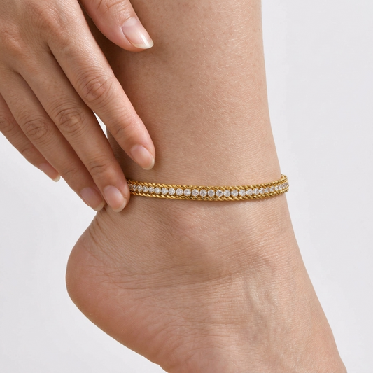 Legacy tennis anklet – 18K gold crystal ankle bracelet