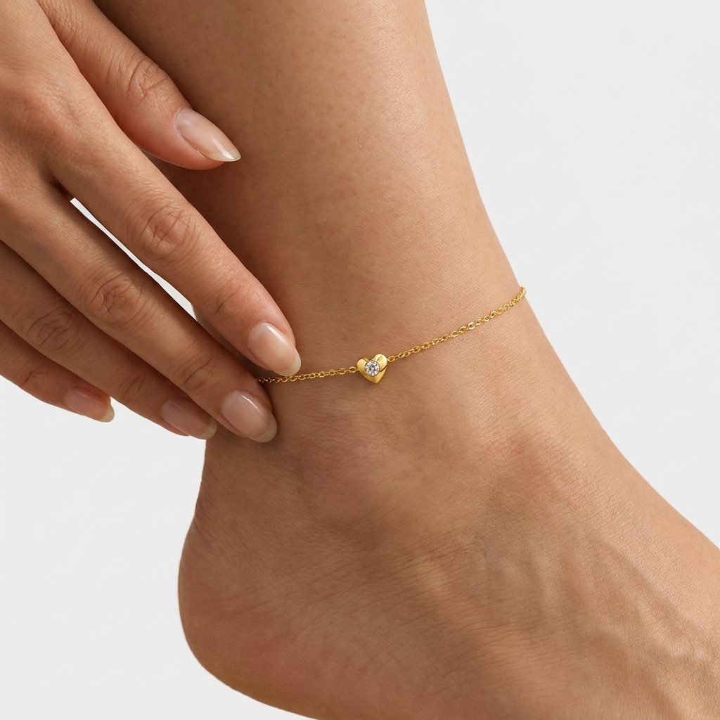 Mireille heart charm anklet – 18K gold ankle bracelet