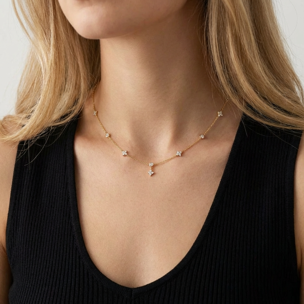 Vera Dainty Necklace – 925 Sterling Silver Delicate Crystal Necklace