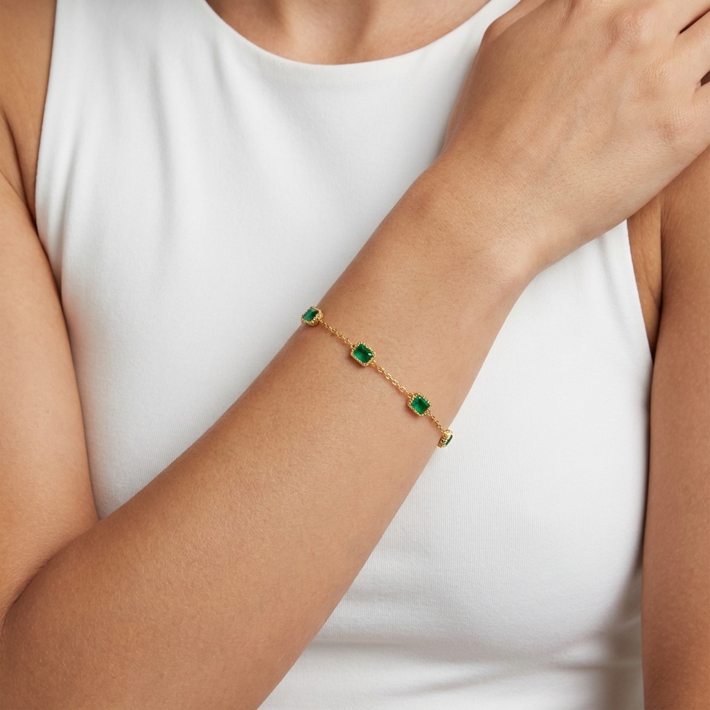 Gem Emerald Bracelet – 18K Gold Green Crystal Waterproof Bracelet