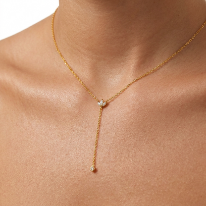 Crystal Lariat Drop Necklace – 18K Gold Adjustable Y-Drop Necklace