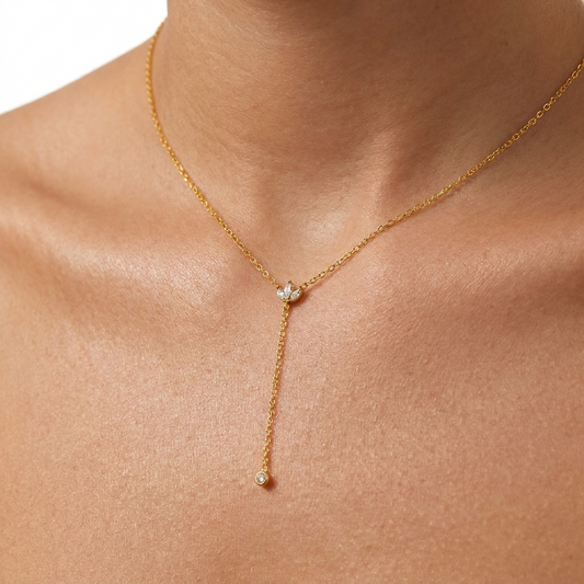 Crystal Lariat Drop Necklace – 18K Gold Adjustable Y-Drop Necklace