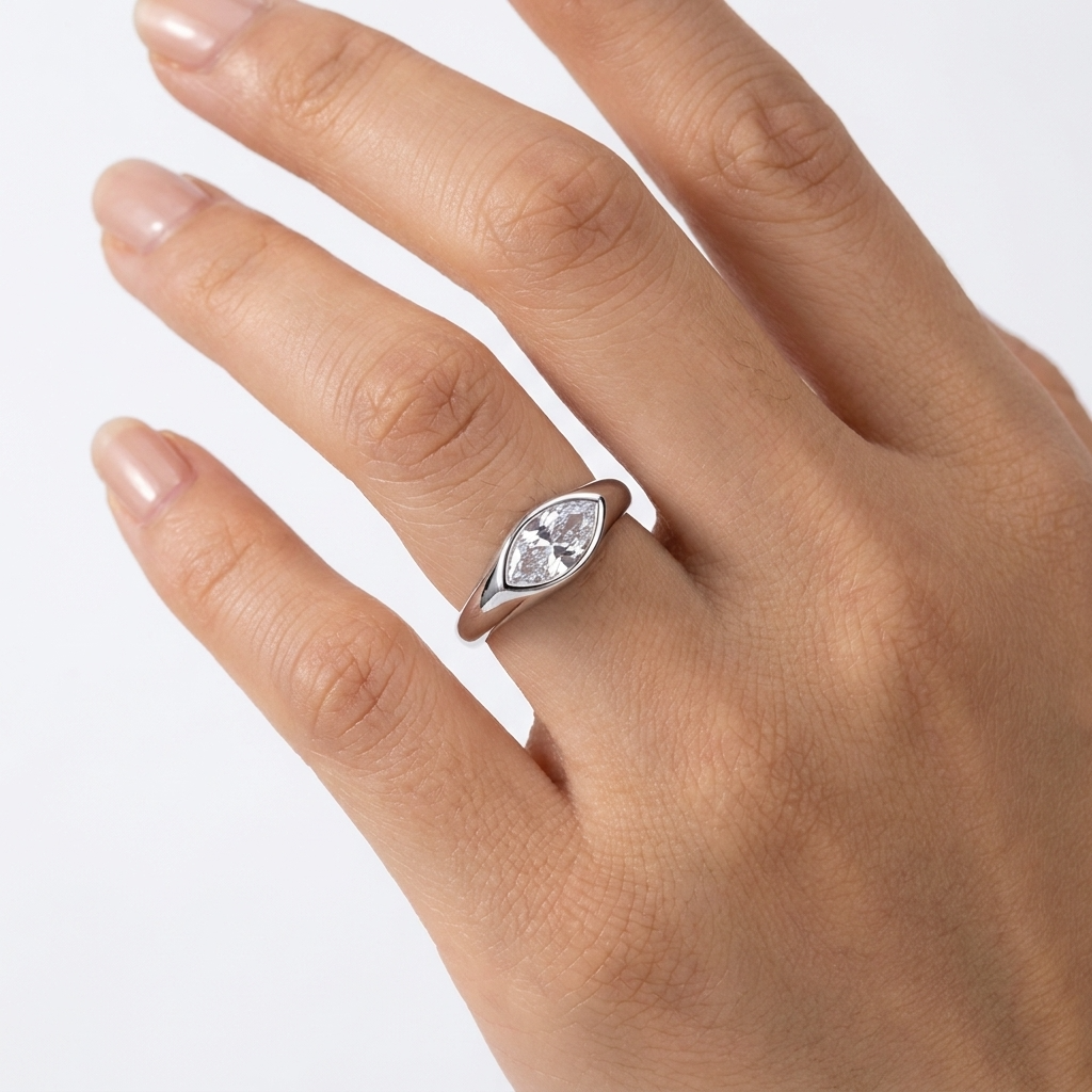 Majestic Contour Ring – Platinum Plated Marquise Dome Statement Ring