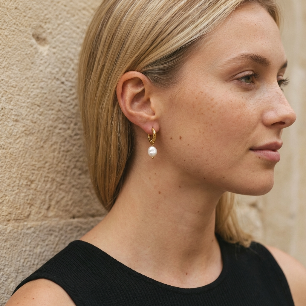Ines Pearl Hoops – 18K Gold 10mm Freshwater Pearl Hoop Earrings