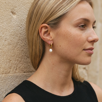 Ines Pearl Hoops – 18K Gold 10mm Freshwater Pearl Hoop Earrings