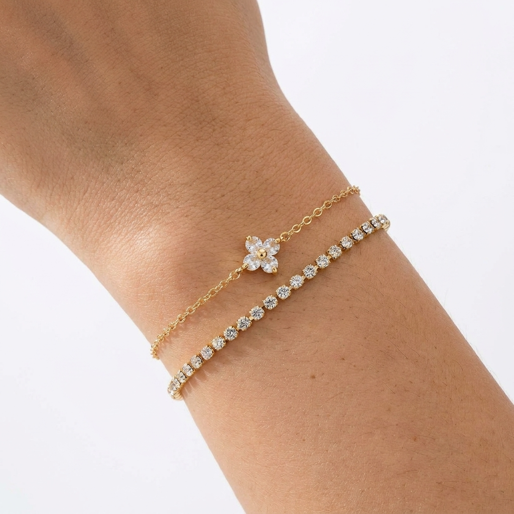 Lina Bracelet Set – 18K Gold Waterproof Stacking Bracelets (Set of 2)