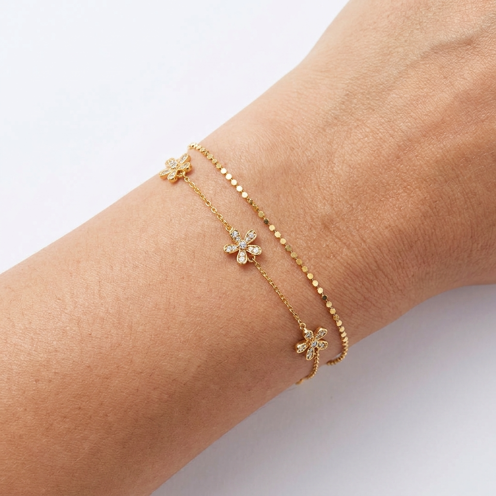 Inaya Flower Bracelet – 925 Sterling Silver Crystal Floral Bracelet