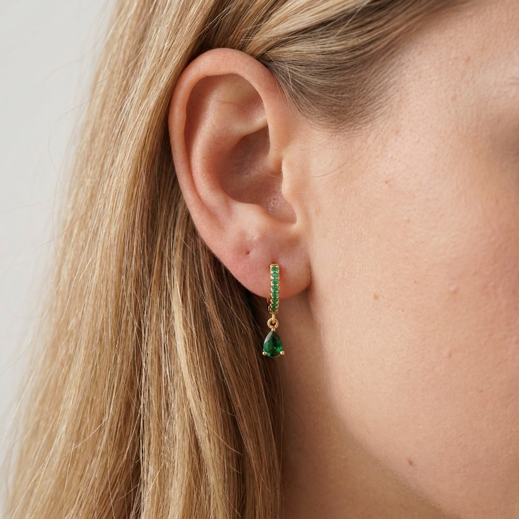 Emerald Shine Hoops – 18K Gold Green Crystal Hoop Earrings