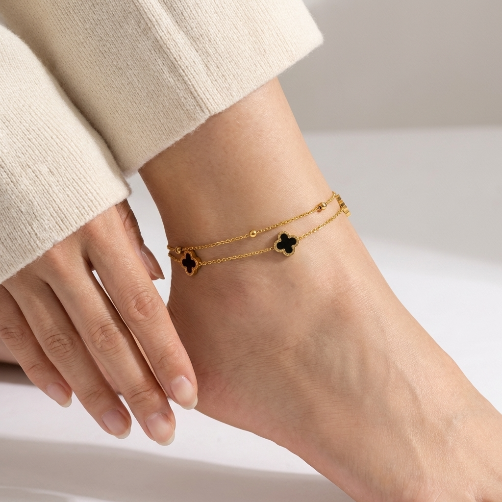 Zaria clover anklet – 18K gold waterproof ankle bracelet