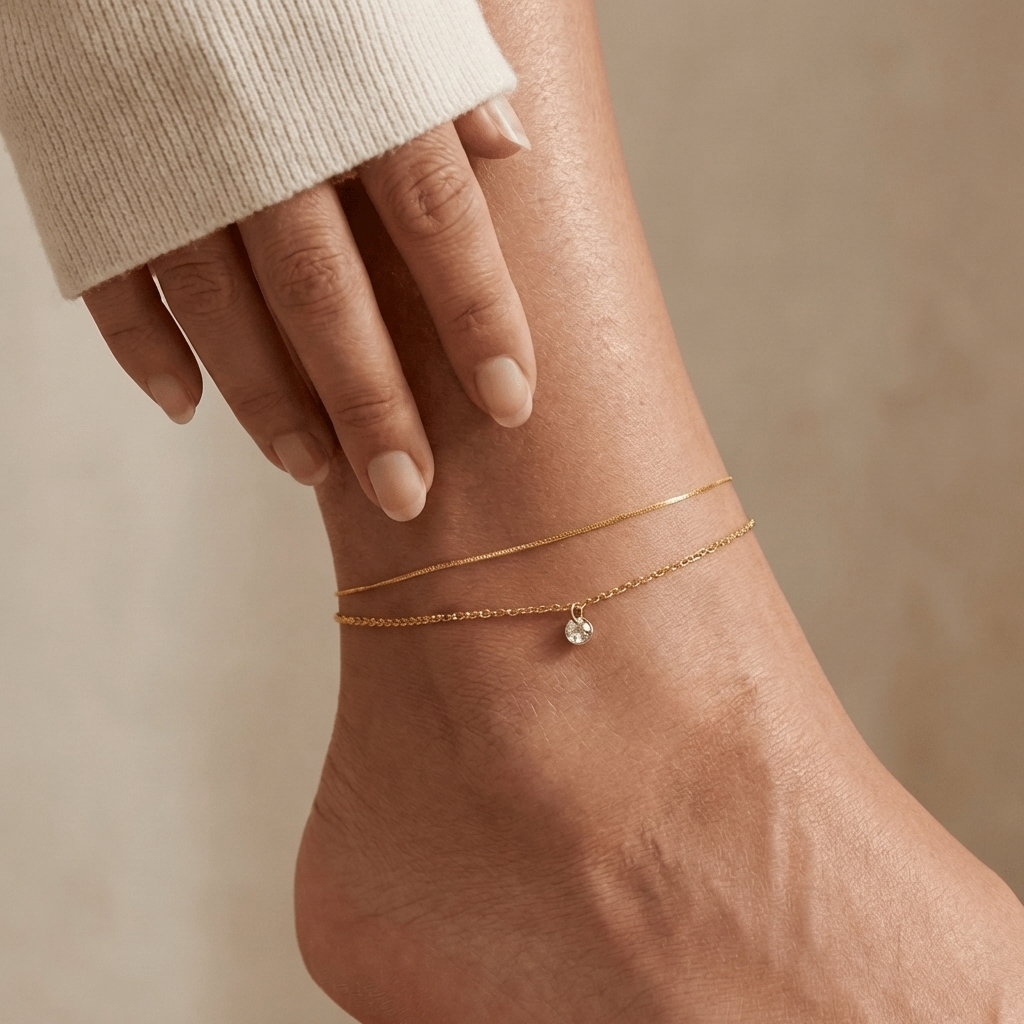 Selina whisper dainty gold anklet – thin 18K chain
