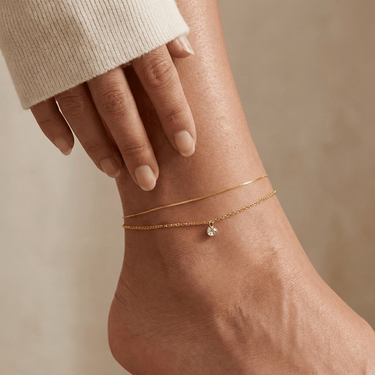 Selina whisper dainty gold anklet – thin 18K chain