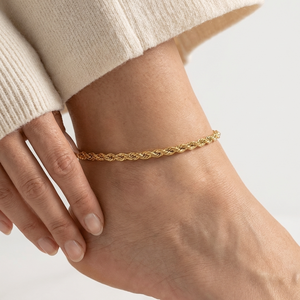 Solara rope chain anklet – twisted 18K gold ankle bracelet