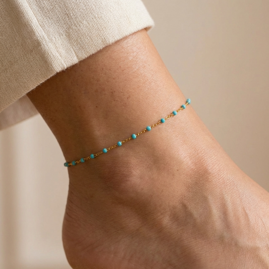 Adriana blue stone gold anklet – 18K ankle bracelet
