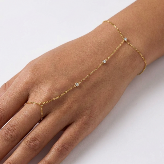 Dahlia Diamond Hand Chain – 18K Gold Crystal Wrist-to-Finger Chain