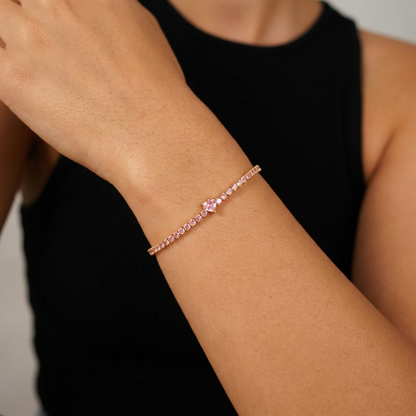 Mila Heart Tennis Bracelet – 925 Sterling Silver Pink Crystal Bracelet