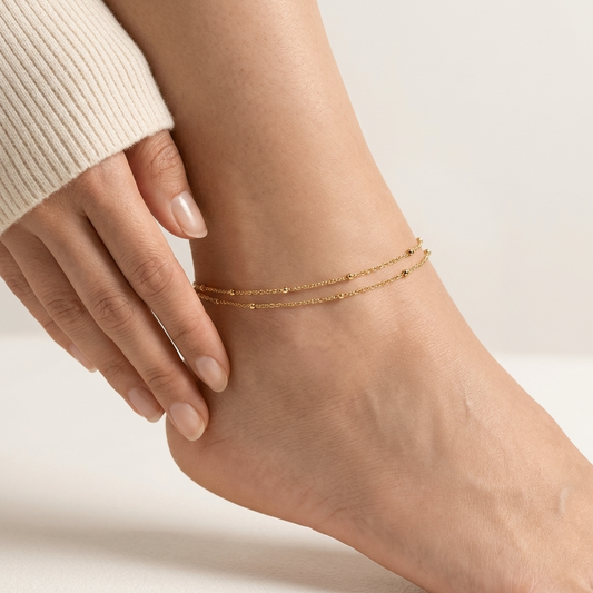 Brielle double strand gold anklet – layered ankle bracelet