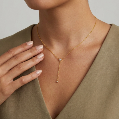 Crystal Lariat Drop Necklace – 18K Gold Adjustable Y-Drop Necklace