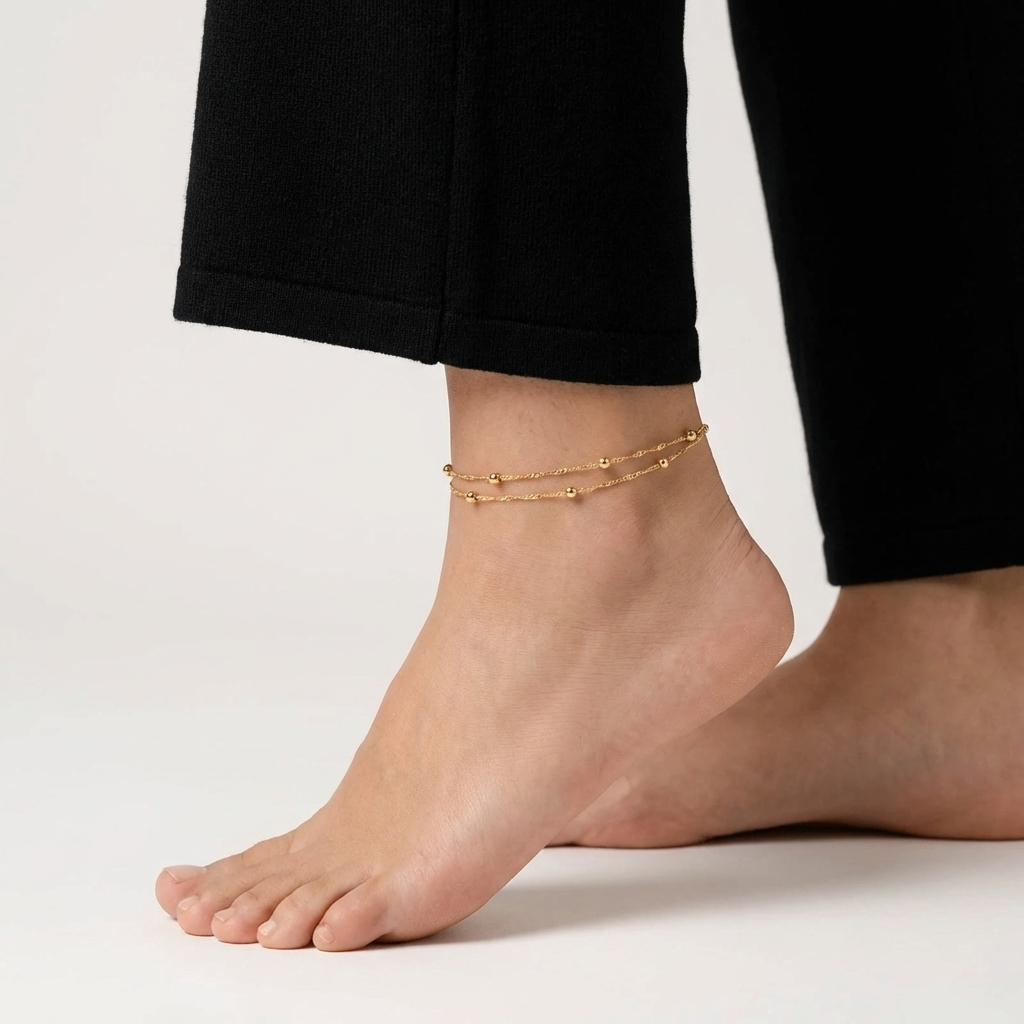 Corinne twin bead gold anklet – 18K ankle bracelet