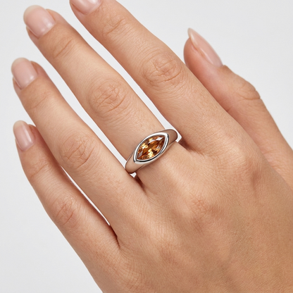 Majestic Contour Ring – Platinum Plated Marquise Dome Statement Ring