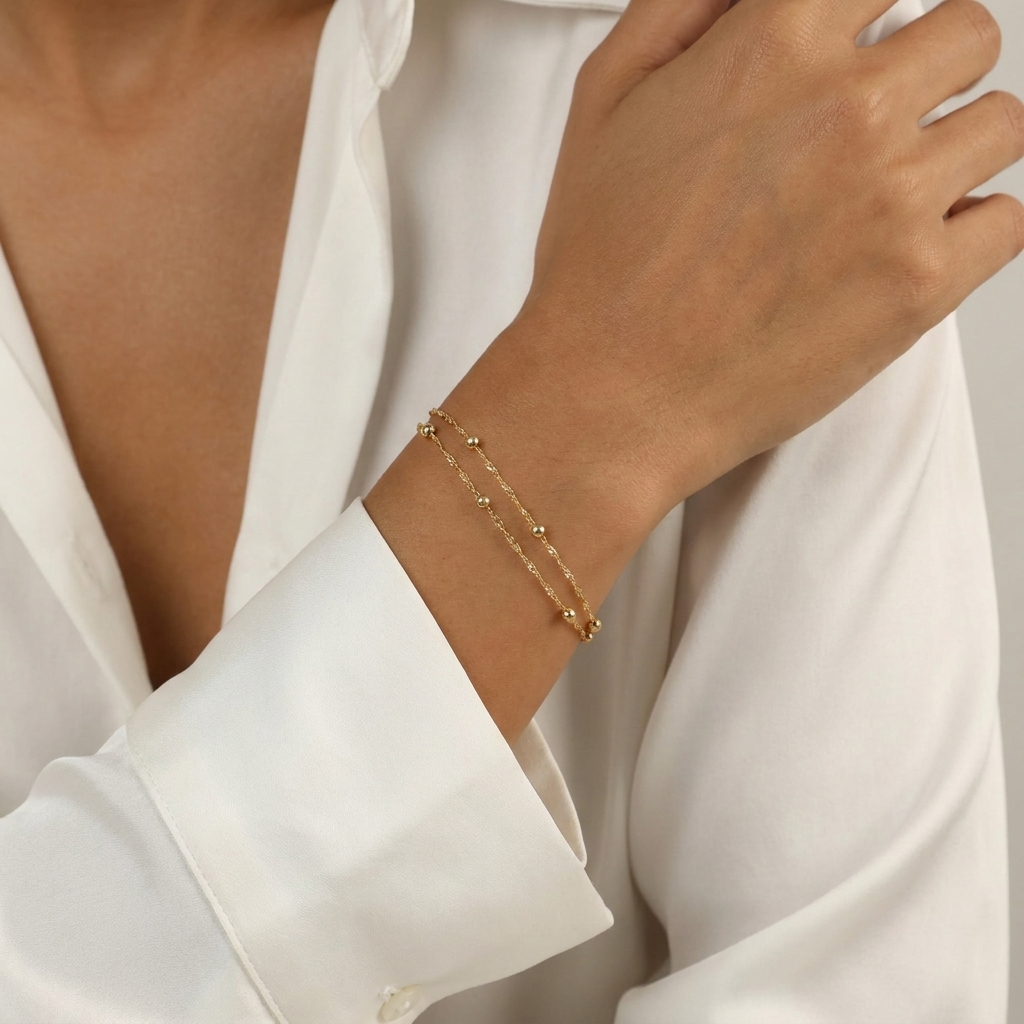 Daphne Twin Bead Bracelet – 18K Gold Waterproof Beaded Bracelet