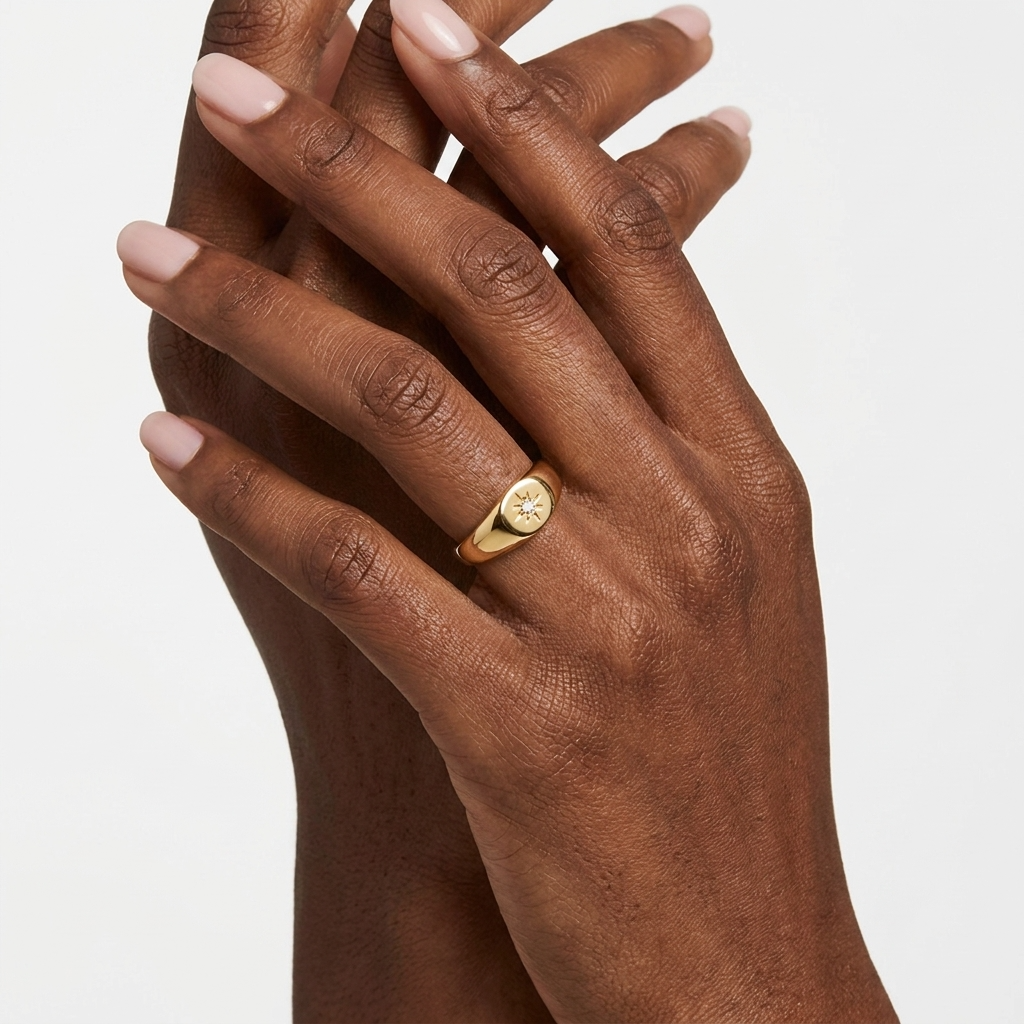 Polaris Signet Ring – 18K Gold Starburst Dome Statement Ring